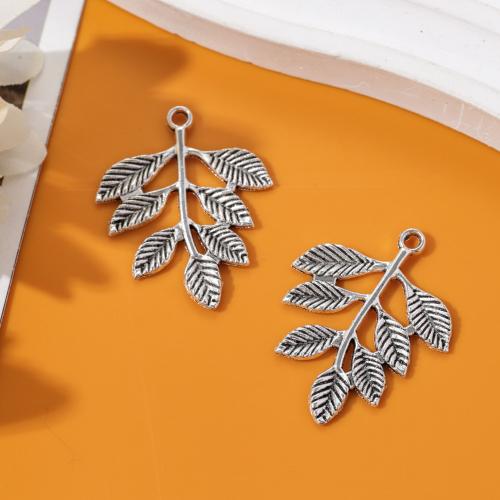 Cink Alloy Leaf Privjesci, List, starinski srebrne boje pozlaćen, možete DIY, nikal, olovo i kadmij besplatno, 28x43mm, Približno 100računala/Torba, Prodano By Torba