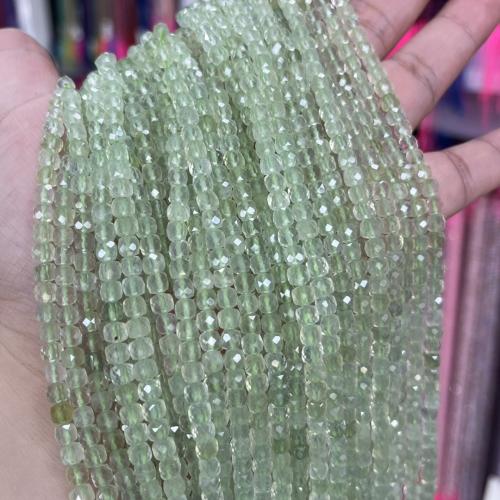 Grânulos de gemstone jóias, Prehnita, Cubo, DIY, verde, 4mm, vendido para Aprox 38 cm Strand