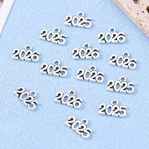 Pendenti in lega di zinco ad Alfabeto, lega in zinco, numero, placcato argento antico, DIY, nessuno, assenza di nichel,piombo&cadmio, 14x9mm, Appross. 100PC/borsa, Venduto da borsa