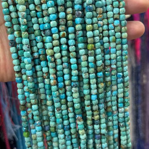 Turquoise Kralen, Natuurlijke Turquoise, Kubus, DIY & gefacetteerde, blauw, 4x4mm, Per verkocht Ca 38 cm Strand