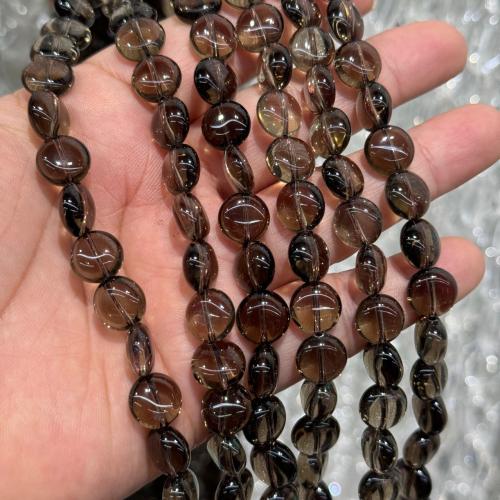 Natural Smoky Quartz Beads Flat Round DIY tan Sold Per Approx 38 cm Strand