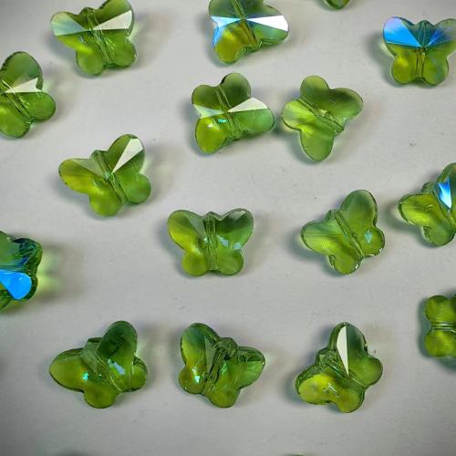 Abalorios de Cristal, Vidrio, Mariposa, Bricolaje, verde, 14mm, aproximado 100PCs/Bolsa, Vendido por Bolsa