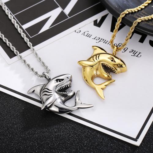 Stainless Steel Jewelry Necklace 304 Stainless Steel Shark plated & for man Sold By PC