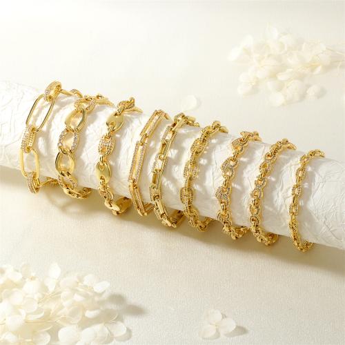 Brass Bracelet & Bangle gold color plated & micro pave cubic zirconia & for woman nickel lead & cadmium free Sold By PC