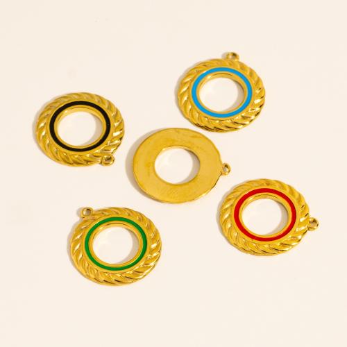 Stainless Steel Pendants 304 Stainless Steel Round gold color plated DIY & enamel Sold By Bag