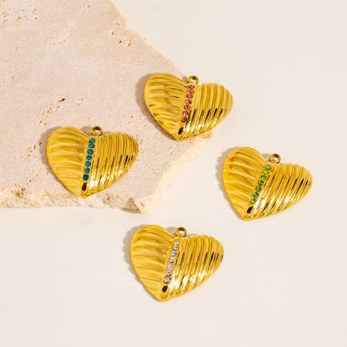 Stainless Steel Pendants 304 Stainless Steel Heart gold color plated DIY & with rhinestone Sold By Bag