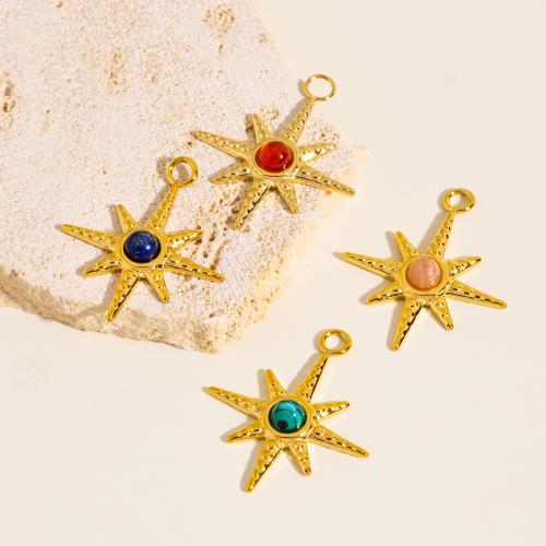 Stainless Steel Pendants 304 Stainless Steel with Natural Stone Eight Point Star gold color plated DIY Sold By Bag