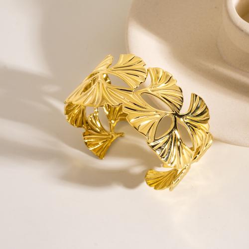 Stainless Steel Bangle 304 Stainless Steel Ginkgo Leaf gold color plated for woman Sold By PC