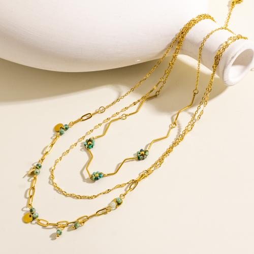 Stainless Steel Jewelry Necklace 304 Stainless Steel with African Turquoise gold color plated & for woman Sold By PC