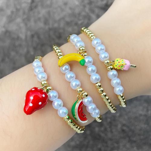 Messing Armbanden, met Plastic Pearl, gold plated, mode sieraden & verschillende ontwerpen voor de keuze & glazuur, goud, nikkel, lood en cadmium vrij, Lengte 16 cm, Verkocht door PC