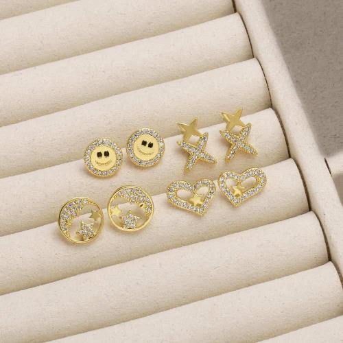 Cubic Zirconia Micro Pave Latão Brinco, cobre, cromado de cor dourada, joias de moda & Varios pares a sua escolha & micro pavimento em zircônia cúbica, dourado, níquel, chumbo e cádmio livre, vendido por par