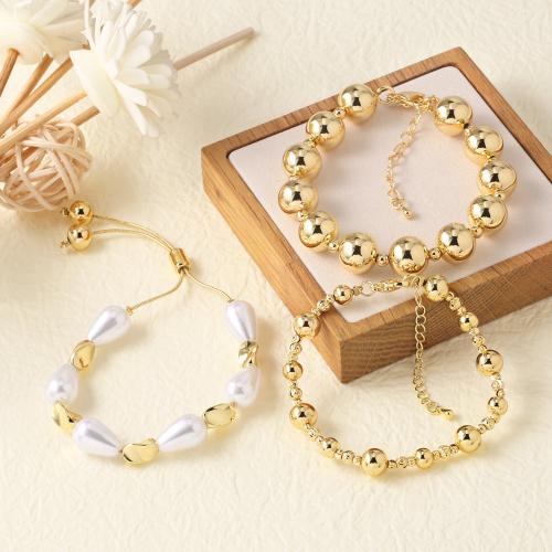 Brass Bracelet & Bangle with Plastic Pearl gold color plated fashion jewelry golden nickel lead & cadmium free Sold By PC