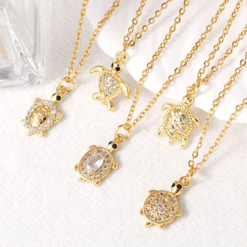 Cubic Zircon Micro Pave Brass Necklace Turtle gold color plated fashion jewelry & micro pave cubic zirconia golden nickel lead & cadmium free Sold By PC