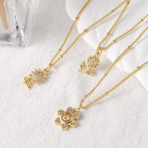 Cubic Zircon Micro Pave Brass Necklace gold color plated fashion jewelry & micro pave cubic zirconia golden nickel lead & cadmium free Sold By PC