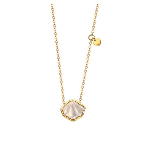 Sets de Joyas, Partículas de acero, con Nácar Blanca, con 5cm extender cadena, 18K chapado en oro, Joyería & diferentes estilos para la opción & para mujer, longitud 40 cm, Vendido por UD