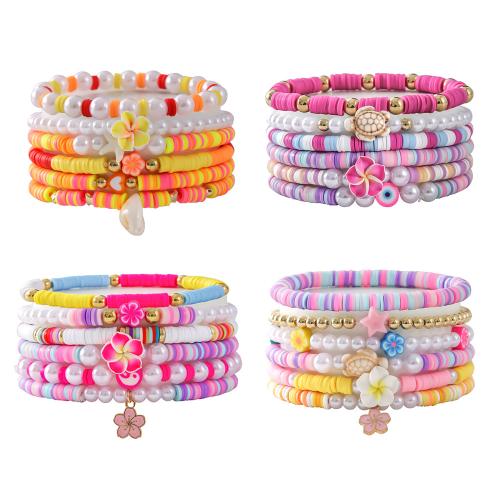 Fashion Bracelet & Bangle Jewelry Polymer Clay with Elastic Thread & Plastic Pearl handmade 6 pieces & for woman Sold By Set