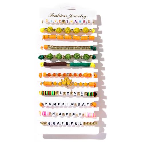 Bijoux bracelets de mode, argile de polymère, avec fil élastique, fait à la main, 12 pièces & bijoux de mode & pour femme, couleurs mélangées, Longueur 6.69 pouce, Vendu par fixé