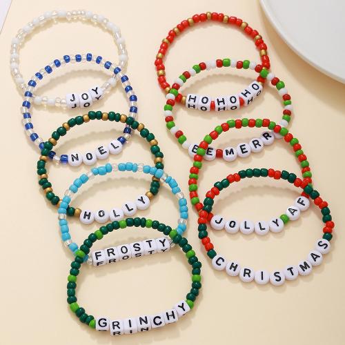 Acrylic Bracelets with Seedbead & Elastic Thread handmade 9 pieces & for woman mixed colors Length 6.69 Inch Sold By Set