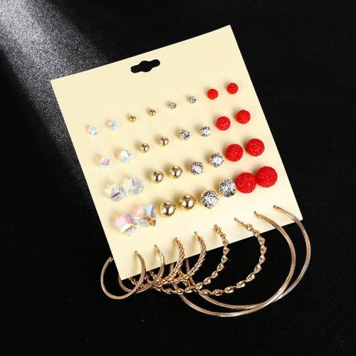 Zinc Alloy Stud Earring with Resin & Plastic Pearl 16 pieces & for woman & with rhinestone Sold By Set