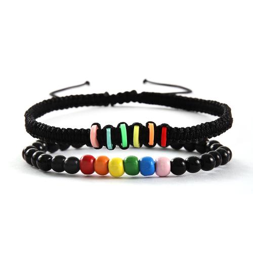 Bijoux bracelets de mode, argile de polymère, avec Cordon de noeud, fait à la main, bijoux de mode & unisexe & styles différents pour le choix, noire, Vendu par fixé