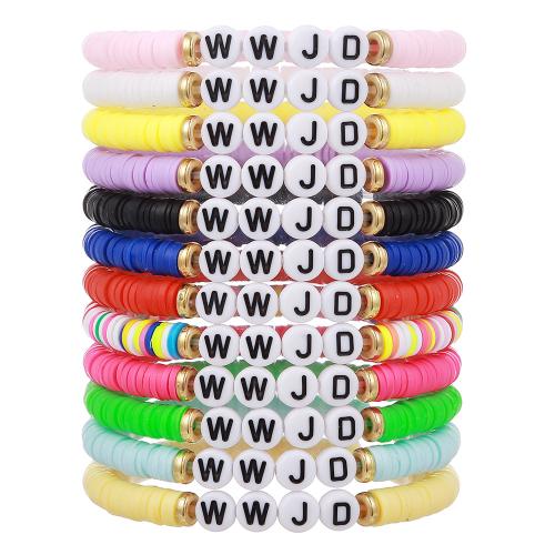 Bijoux bracelets de mode, argile de polymère, avec fil élastique, fait à la main, 12 pièces & bijoux de mode & pour femme, couleurs mélangées, Longueur 6.69 pouce, Vendu par fixé