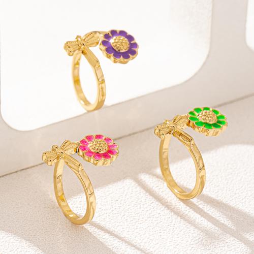 Zinc Alloy Finger Ring petals plated for woman & enamel Sold By PC