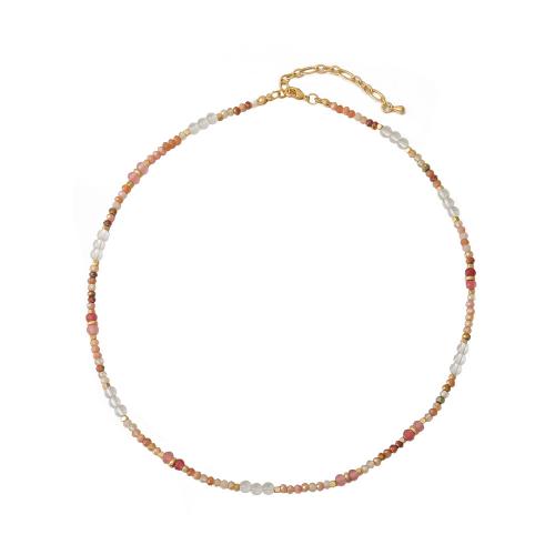 Brass Necklace with Natural Stone & Crystal handmade for woman multi-colored Sold By PC