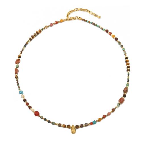 Roestvrij staal sieraden sets, 304 roestvrij staal, met Afrikaans Turquoise & Goldstone & Tiger Eye, plated, verschillende stijlen voor de keuze & voor vrouw, multi-gekleurde, Verkocht door PC