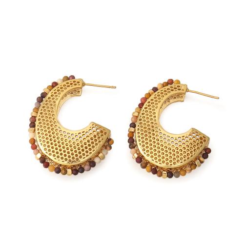 Brass Stud Earring with Yolk Stone plated for woman gold Sold By Pair