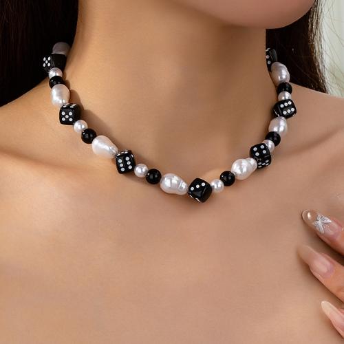 Zinc Alloy Jewelry Necklace with Plastic Pearl & Acrylic plated for woman mixed colors Sold By PC