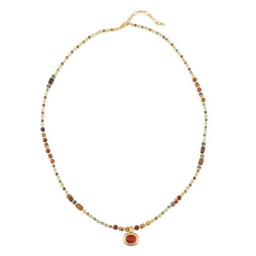 Brass Necklace with Picture Jasper & Yolk Stone & Red Agate & Crystal handmade & for woman multi-colored Sold By PC