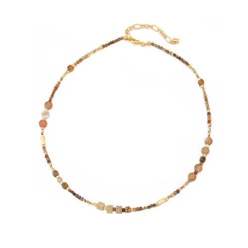 Collana in acciaio inossidabile, 304 acciaio inox, with Seedbead & Crytal ceco & diaspro immagine & occhio di tigre & ottone, fatto a mano, stili diversi per la scelta & per la donna, oro, Venduto da PC