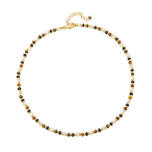 Brass Ensemble de bijoux, laiton, avec oeil de tigre & agate noire & coquille, fait à la main, styles différents pour le choix & pour femme, Or, Vendu par PC