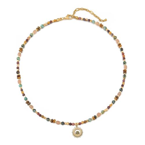 Stainless Steel Jewelry Necklace 304 Stainless Steel with African Turquoise & Pink Opal & Yolk Stone & Tiger Eye handmade for woman multi-colored Sold By PC