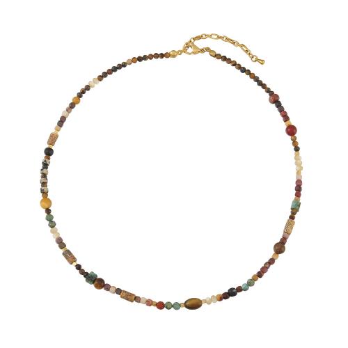 Collier de bijoux en acier inoxydable, Acier inoxydable 304, avec Turquoise africain & jaspe de photo & Dalmate & oeil de tigre & coquille, fait à la main, pour femme, multicolore, Vendu par PC