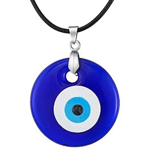 Evil Eye Jewelry Necklace Glass with leather cord & for woman blue Length Approx 51-80 cm Sold By PC