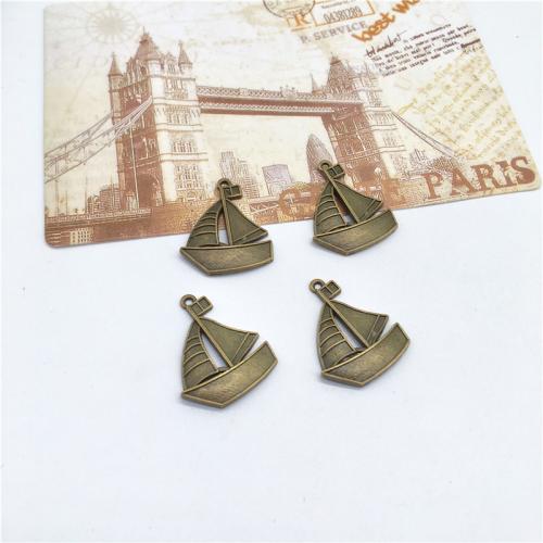 Veicolo a forma di ciondoli in lega di zinco, lega in zinco, Barca a vela, placcato bronzo antico, DIY, 31x25x3mm, 100PC/borsa, Venduto da borsa