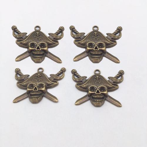 Cink ötvözet Skull Medálok, Koponya, antik bronz színű bevonattal, DIY, 33x43x5mm, 100PC-k/Bag, Által értékesített Bag