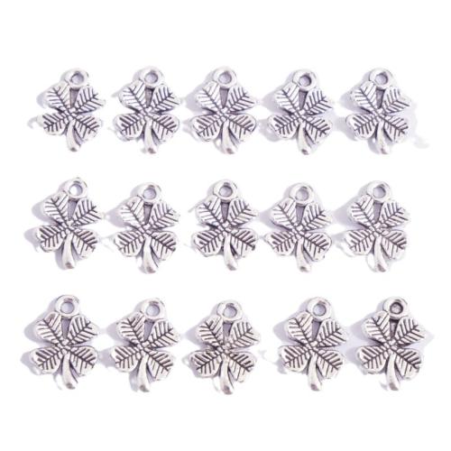 Zamak Clover Hanger, Zinc Alloy, Four Leaf Clover, antiek zilver plated, DIY, 10x14mm, 100pC's/Bag, Verkocht door Bag