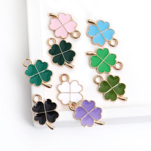 Zink legering kløver vedhæng, Zinc Alloy, Four Leaf Clover, guldfarve belagt, du kan DIY & emalje, flere farver til valg, 18x12x1mm, 100pc'er/Bag, Solgt af Bag