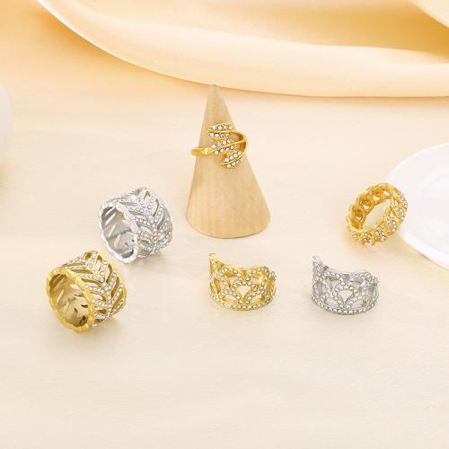 Rhinestone Stainless Steel Finger Ring 304 Stainless Steel Vacuum Ion Plating for woman & with rhinestone Sold By PC