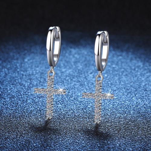 925 sidabro Ant cilindrinės spynos, Hoopas Drop Auskarai, su Drėgnitas, Kirsti, Bižuterijos & moters, earring length 25-35mm, 0.18 carat Moissanite, Pardavė Pora