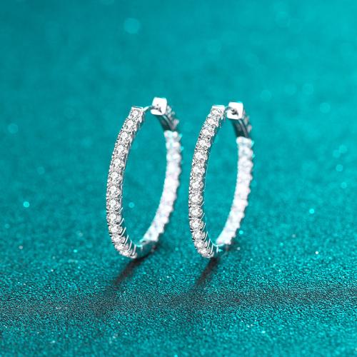 925 sterling silver Huggie Hoop Earring, med Moissanite (på), mode smycken & för kvinna, earring length 25-35mm, 2.88 carat Moissanite, Säljs av Par