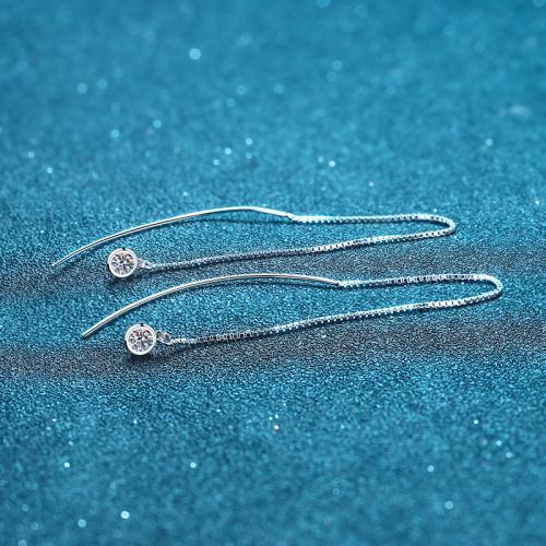 925er Sterling Silber Gewinde durch Ohrringe, mit Moissanite, rund, Modeschmuck & für Frau, earring length 100-150mm, verkauft von Paar