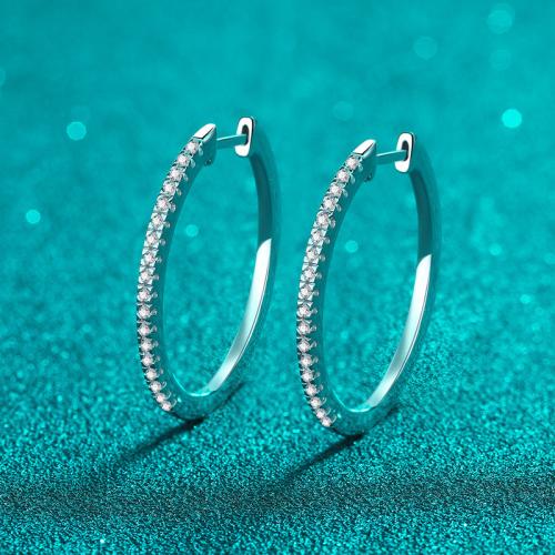 925 sterling silver Huggie Hoop Earring, med Moissanite (på), mode smycken & för kvinna, earring length 25-35mm, 0.54 carat Moissanite, Säljs av Par