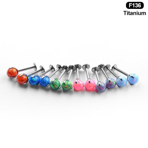 Titanium Alloy Lip Piercing Stud with Opal Round Unisex Sold By PC