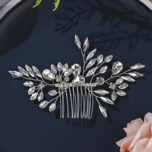 Maisiúil Gruaige Combs, Iarann, le sreang práis & Rhinestone, do bridal, airgid, 135x85mm, Díolta De réir PC