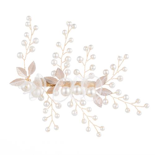 Alligator Hair Clip Iron with brass wire & Cloth & Plastic Pearl for bridal golden Sold By PC