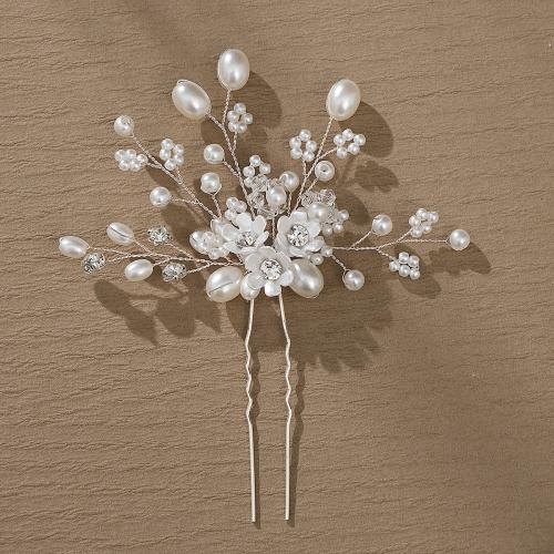 Hair Stick Iron with brass wire & Plastic Pearl for bridal & with rhinestone Sold By PC