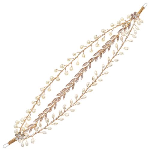 Headband Zinc Alloy with brass wire & Plastic Pearl for bridal & with rhinestone Sold By PC